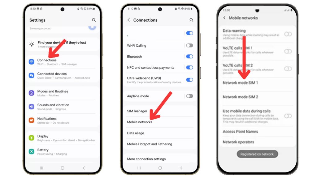 Tap Connections or Network & Internet, Select Mobile Networks & Tap Network Operators.