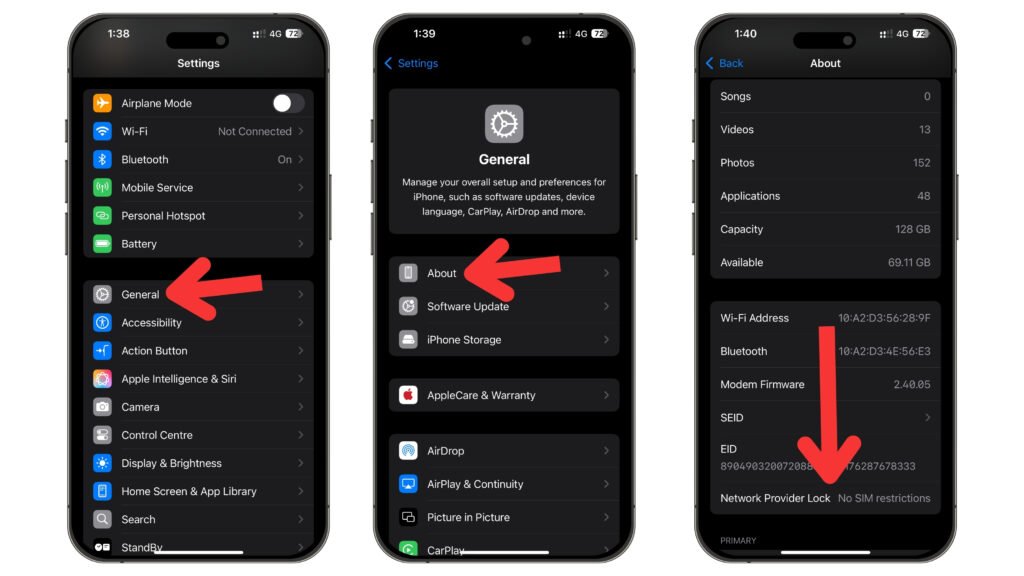 Tap General _ About & Scroll down to find Carrier Lock (or Network Provider Lock)
