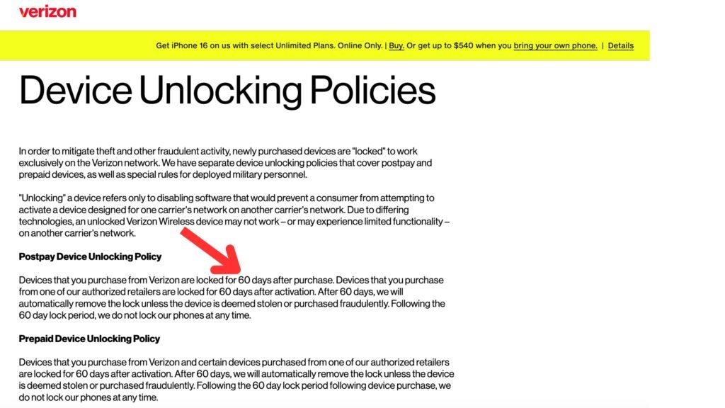 Verizon Device Unlocking Policies
