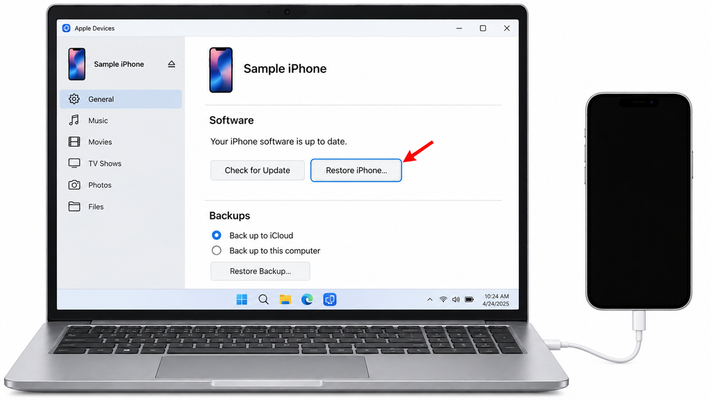 Restore iPhone control in Apple Devices on Windows.