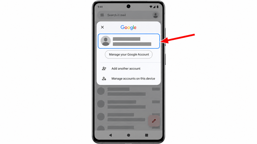 Checking which Google Account is signed in through the Gmail profile menu on a phone.