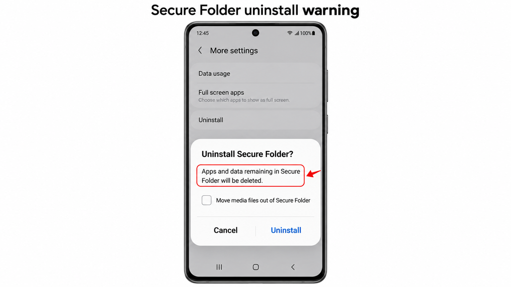 Data-loss warning before removing Secure Folder.
