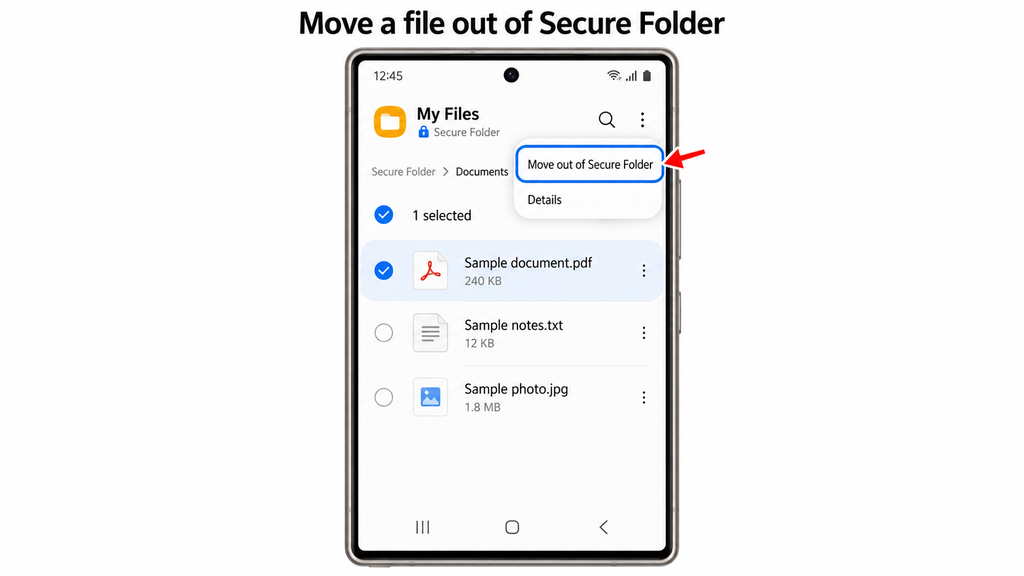 Exporting a file from Samsung Secure Folder.