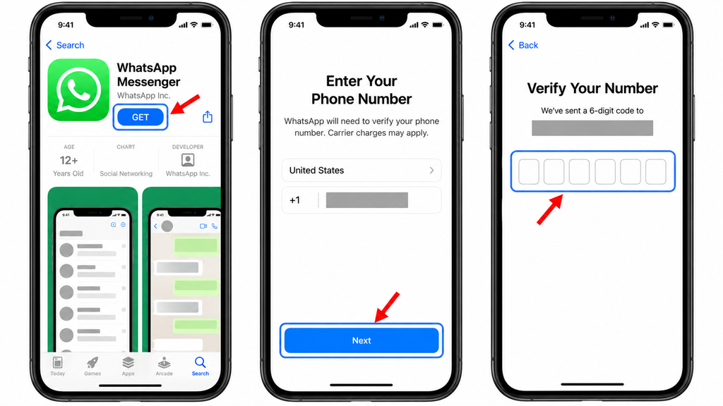 Installing WhatsApp and verifying the same phone number.