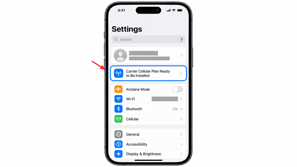 Installing a carrier-assigned eSIM on an iPhone.