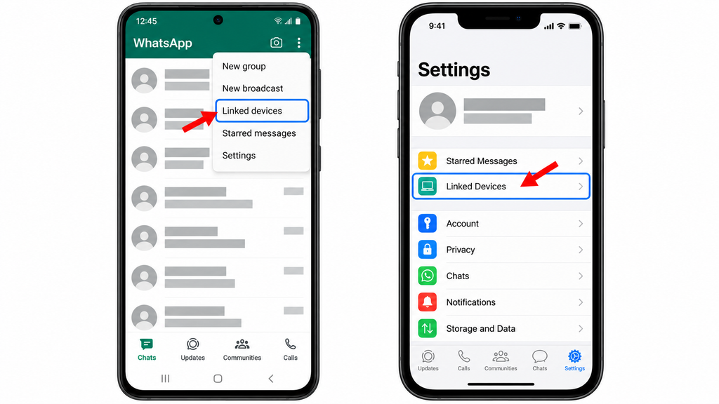 Opening WhatsApp Linked Devices on Android and iPhone.