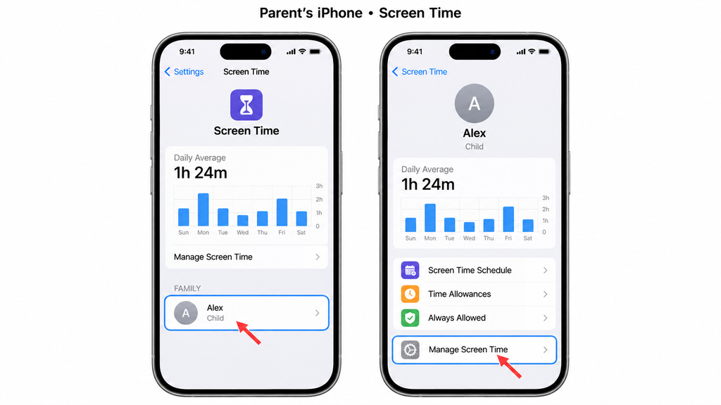 Parent managing a child’s Screen Time passcode.