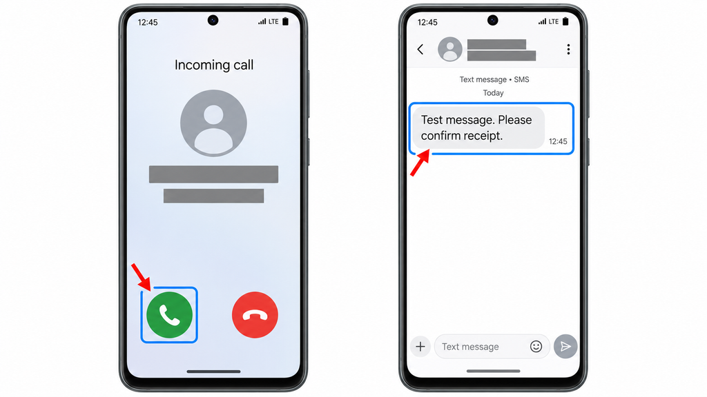 Receiving a test call and ordinary SMS on the replacement phone before requesting a WhatsApp verification code.