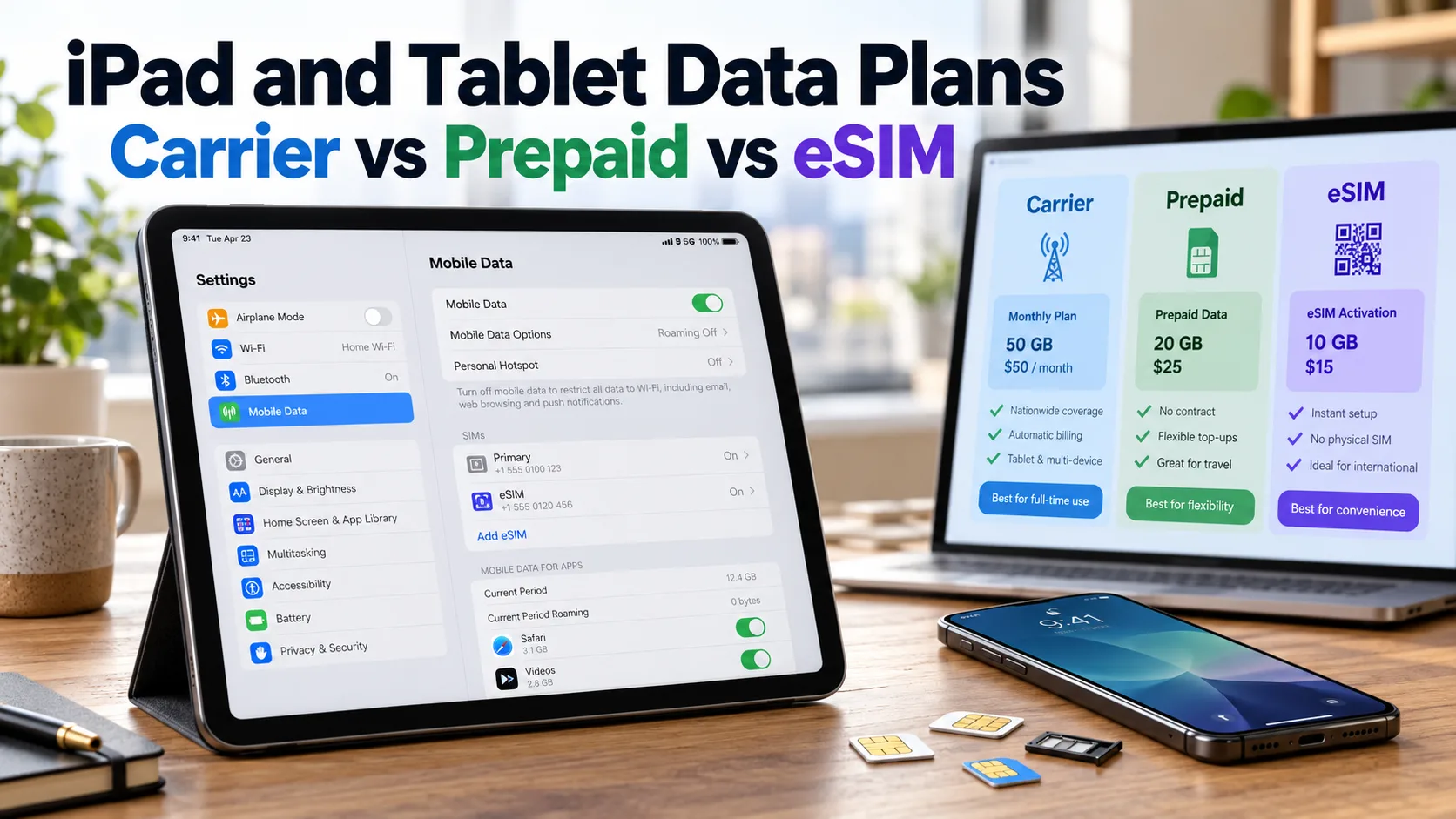 iPad and Tablet Data Plans on Unlocked Devices: Carrier vs Prepaid vs eSIM Compared